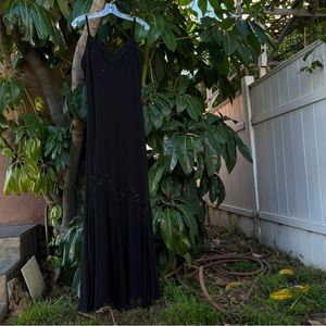 Vintage 90s Black Beaded Formal Slip Dress/ gown by R&M Richards!